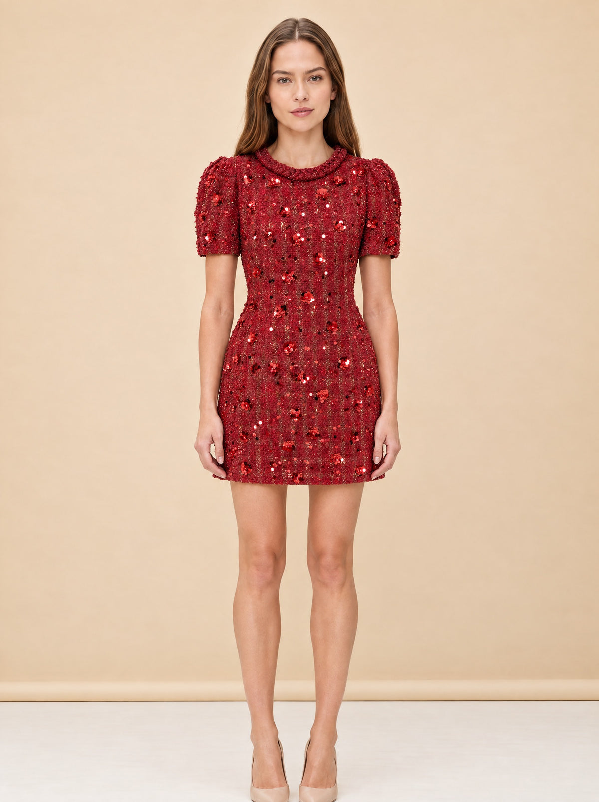 Cherry Tweed Shift Dress model_front