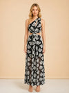 Black Floral One-Shoulder Cutout Maxi Dress