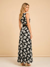 Black Floral One-Shoulder Cutout Maxi Dress