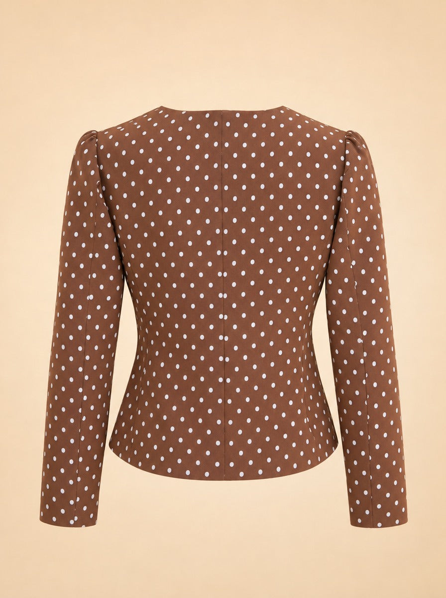 Cocoa Dot Stretch Jacquard Vreeland Top ghost_back