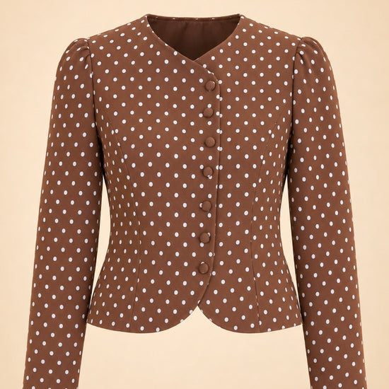 Cocoa Dot Stretch Jacquard Vreeland Top ghost_front