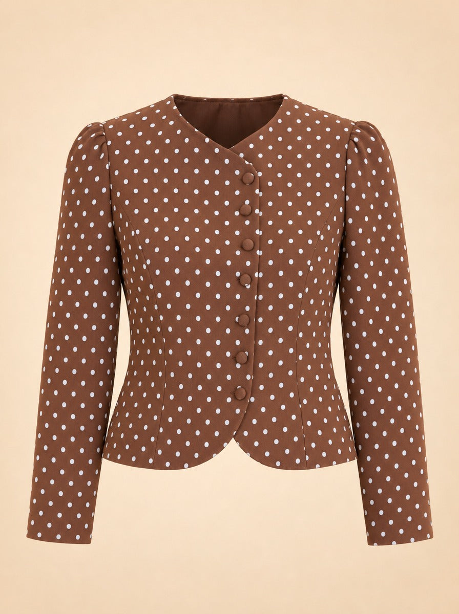 Cocoa Dot Stretch Jacquard Vreeland Top ghost_front