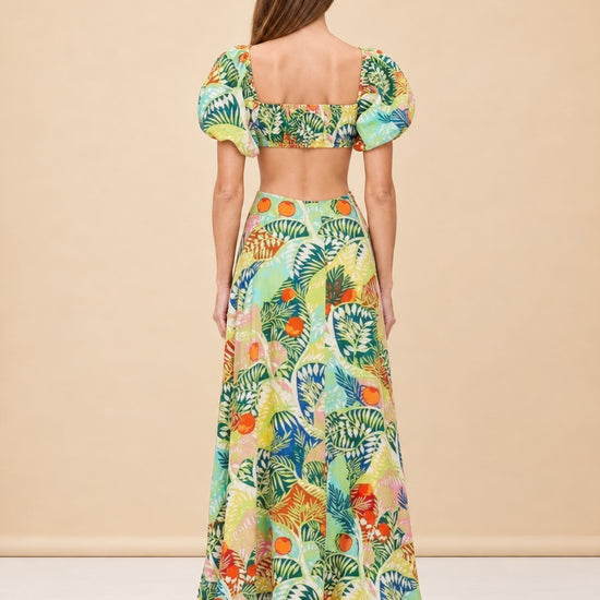 STAUD Coliseum Cotton Linen Maxi Dress Cutout Tropical Floral Vacation Size 2 MK model_back