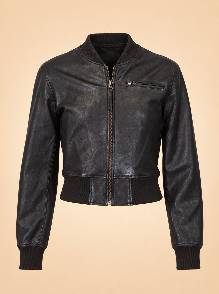 Collins Stonewash Leather Bomber ghost_front
