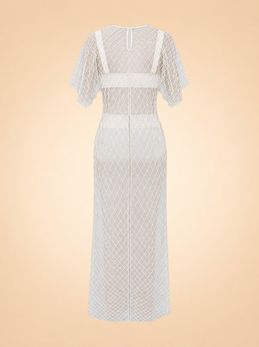 Wraith Beaded Tulle Midi Dress — ghost back