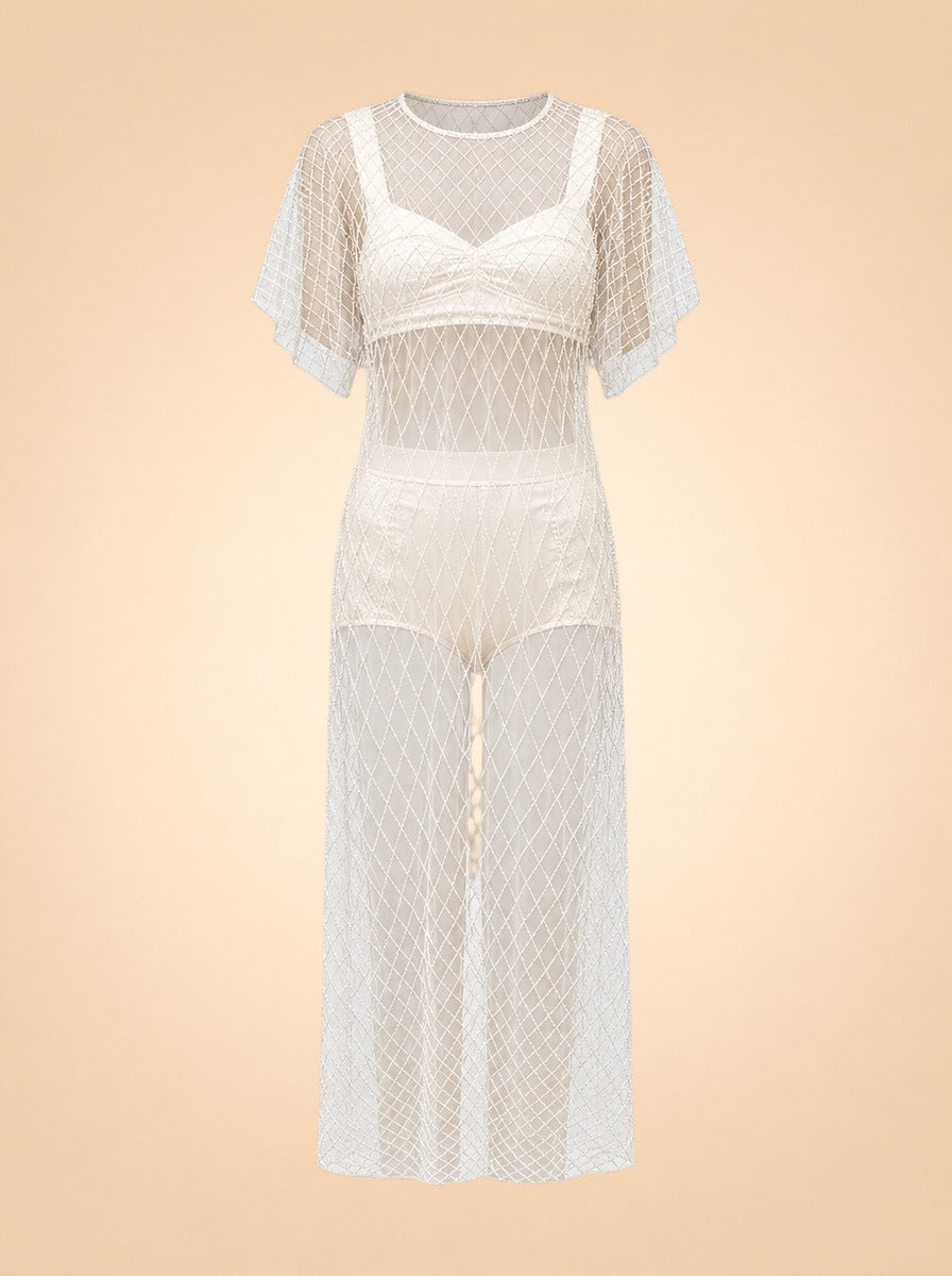 Wraith Beaded Tulle Midi Dress — ghost front