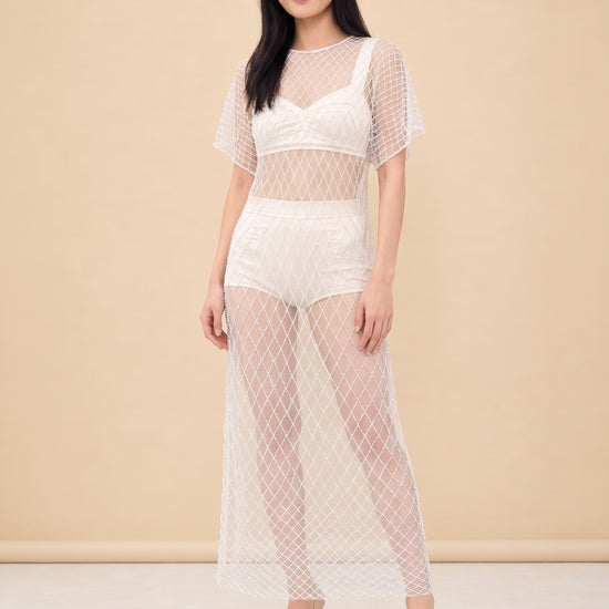 Wraith Beaded Tulle Midi Dress — model front 2