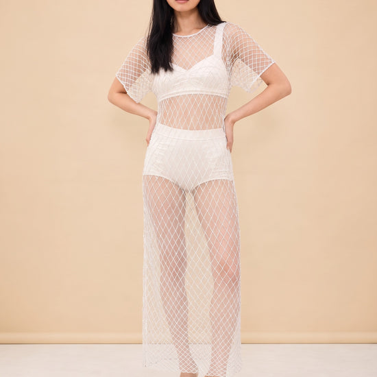 Wraith Beaded Tulle Midi Dress — model front 3