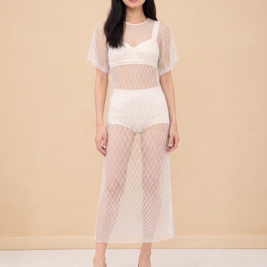 Wraith Beaded Tulle Midi Dress — model front