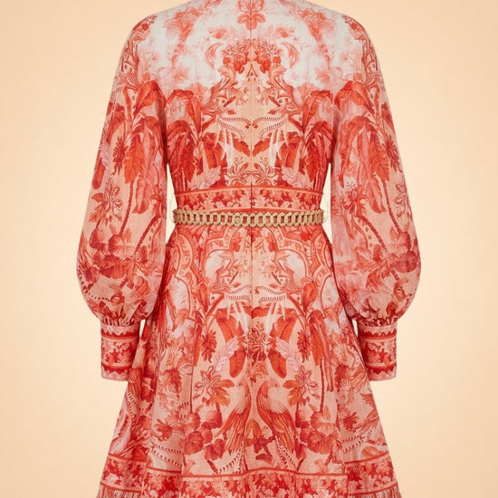 Zimmermann Coral/Red Palm & Floral Print Linen Dress — back