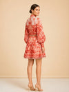 Zimmermann Coral/Red Palm & Floral Print Linen Dress — detail