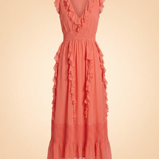Love The Label Coral Tiered Ruffle Maxi Dress — front