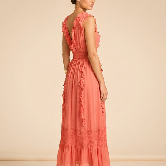 Love The Label Coral Tiered Ruffle Maxi Dress — detail