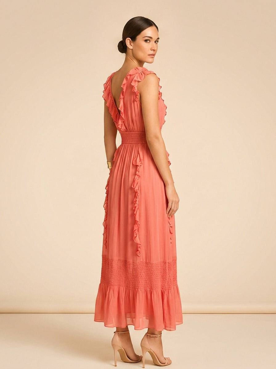 Love The Label Coral Tiered Ruffle Maxi Dress — detail