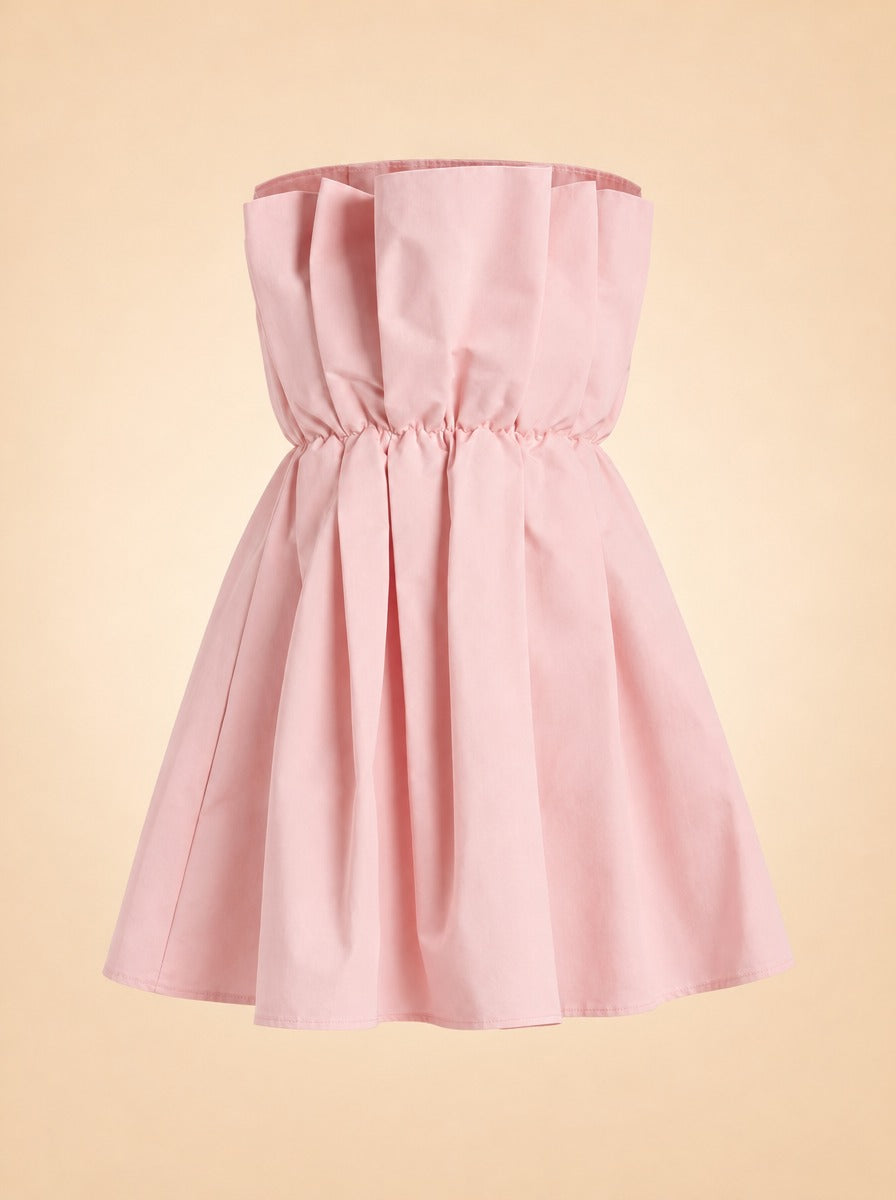 STAUD Cordelia pleated cotton-blend minidress ghost_front