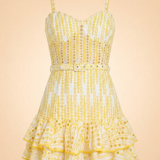 Charo Ruiz Ibiza Cordoba Short Dress (Solar Yellow eyelet) — front