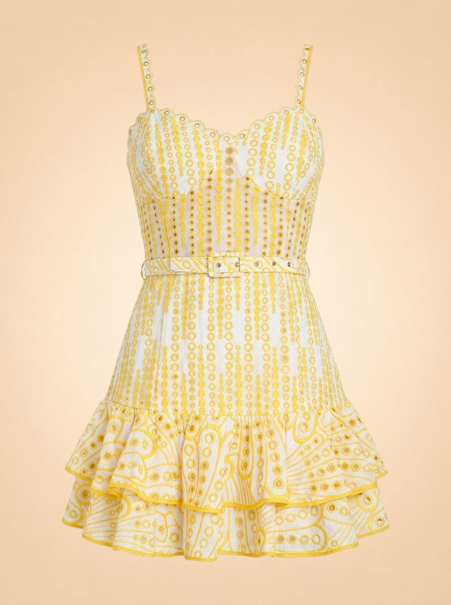 Charo Ruiz Ibiza Cordoba Short Dress (Solar Yellow eyelet) — front