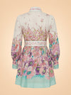 Zimmermann Cream Floral Linen Button Dress (mint trim) — back