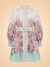 Zimmermann Cream Floral Linen Button Dress (mint trim) — front