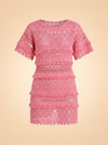 Maje Crochet Knit Fringe Dress (pink) — front