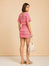Maje Crochet Knit Fringe Dress (pink) — detail