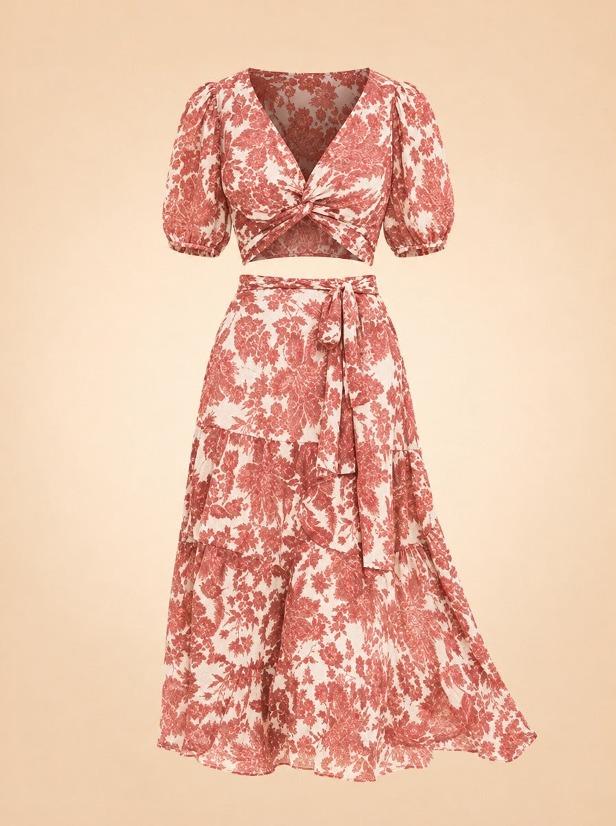 Cropped Wink Top & Wonder Printed Midi Skirt ghost_front