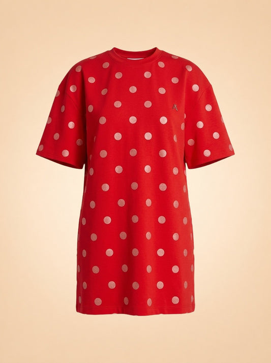 AREA Crystal-Embellished Polka-Dot Mini Dress (red) — front