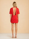 AREA Crystal-Embellished Polka-Dot Mini Dress (red) — on model, back