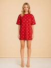 AREA Crystal-Embellished Polka-Dot Mini Dress (red) — on model, front