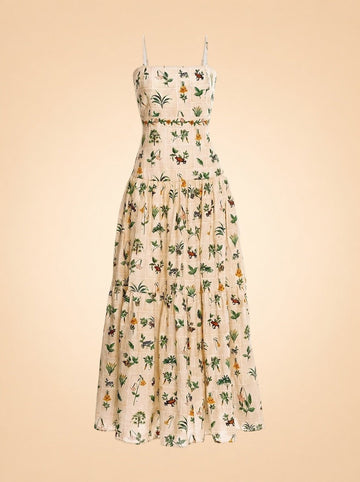 Curandera Lima Ranas Linen Tiered Maxi Dress — Agua by Agua Bendita