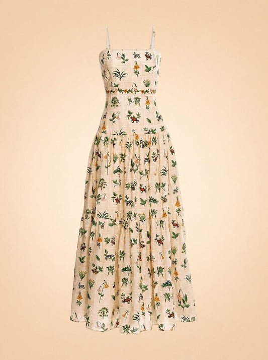 Curandera Lima Ranas Linen Tiered Maxi Dress — Agua by Agua Bendita