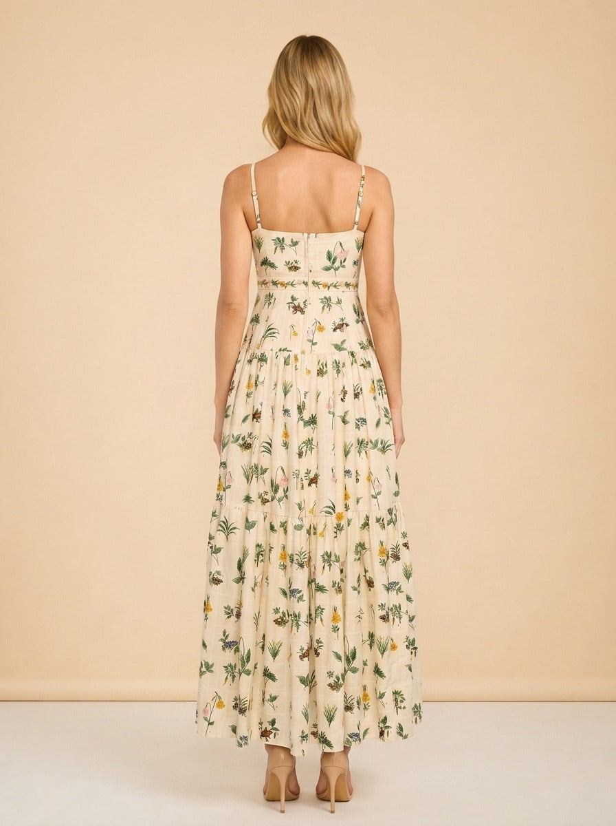 Curandera Lima Ranas Linen Tiered Maxi Dress — Agua by Agua Bendita