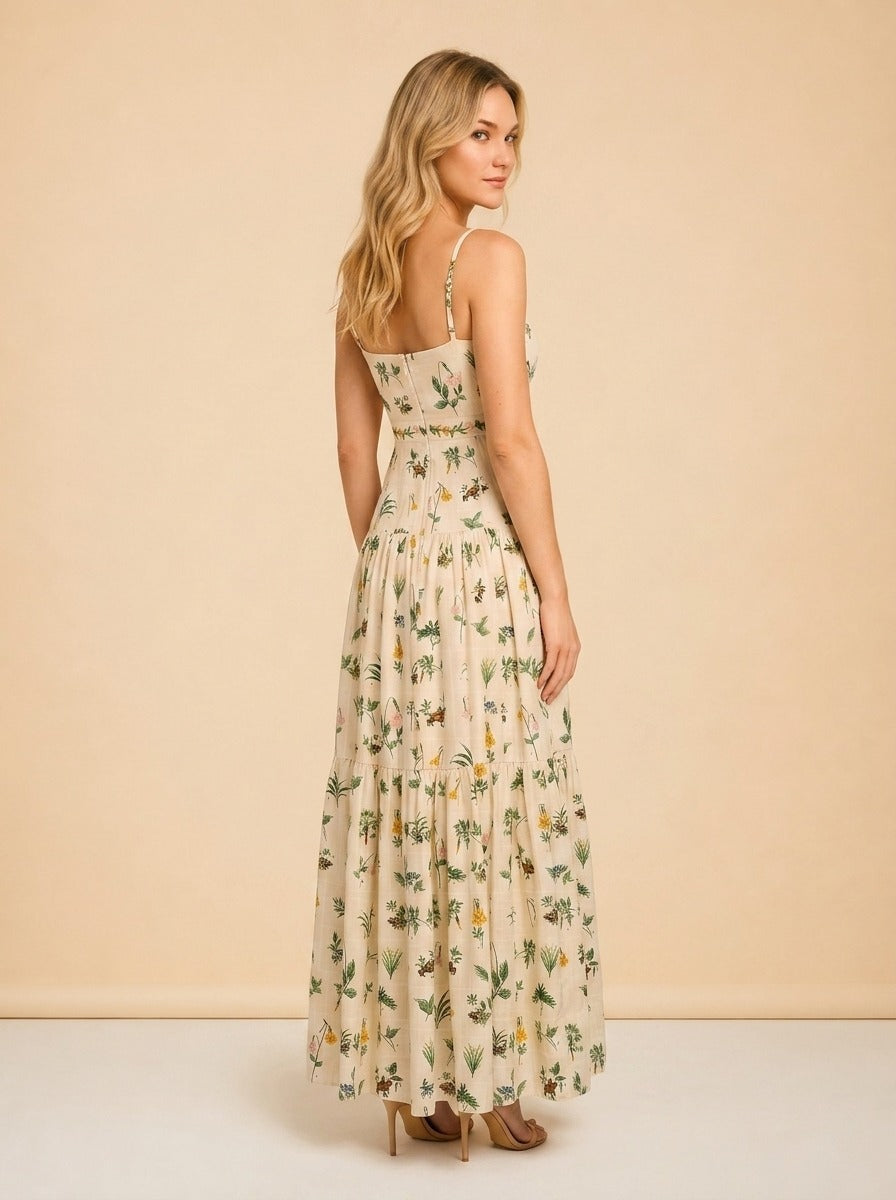 Curandera Lima Ranas Linen Tiered Maxi Dress — Agua by Agua Bendita