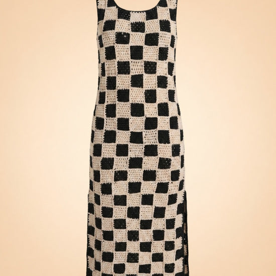 Danika Crochet Ankle Dress in Black/White