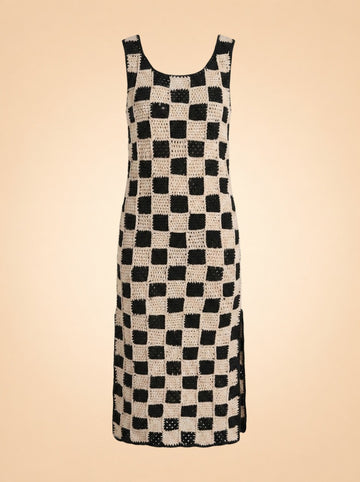 Danika Crochet Ankle Dress in Black/White
