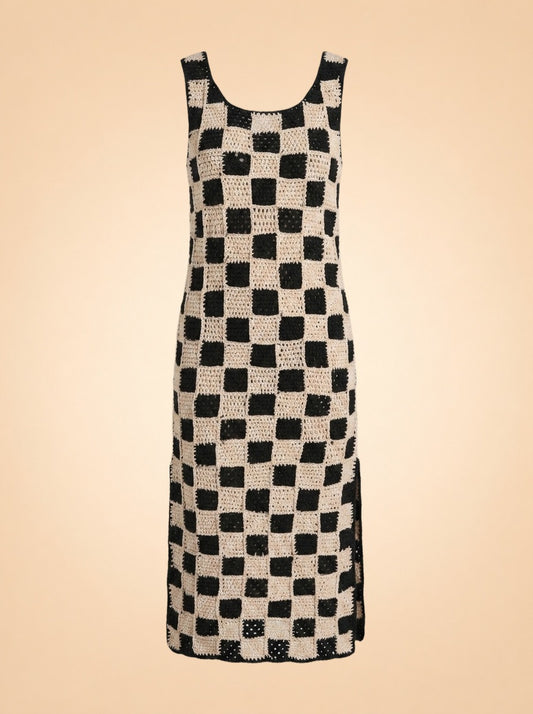 Danika Crochet Ankle Dress in Black/White