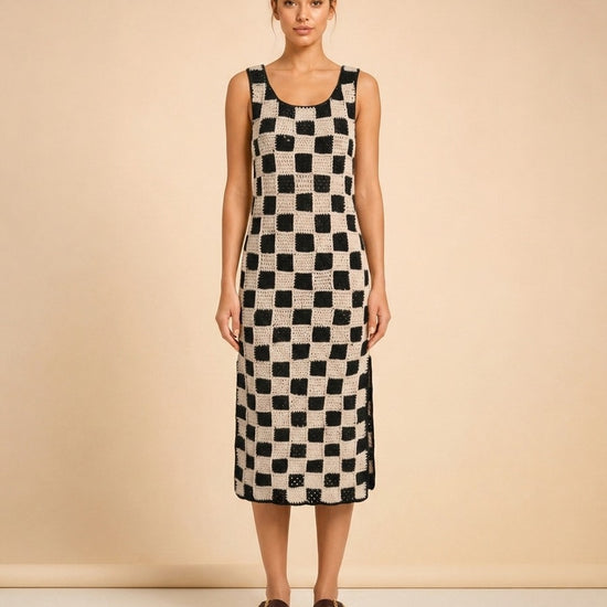 Danika Crochet Ankle Dress in Black/White