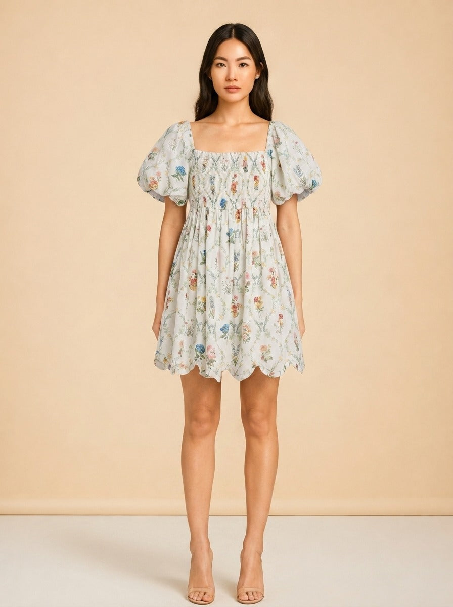 DAWN MINI DRESS X SADIE LOVING IN BLANC BOUQUET model_front