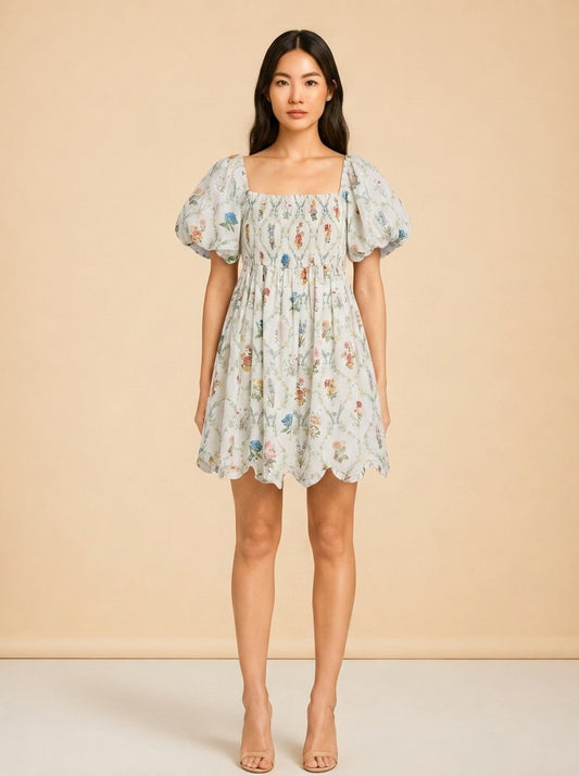 DAWN MINI DRESS X SADIE LOVING IN BLANC BOUQUET model_front