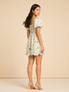 DAWN MINI DRESS X SADIE LOVING IN BLANC BOUQUET model_over_shoulder