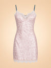 Lila Lace-Trim Jacquard Slip Mini Dress — ghost front