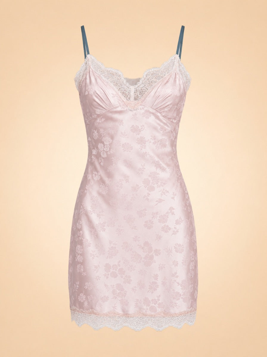 Lila Lace-Trim Jacquard Slip Mini Dress — ghost front