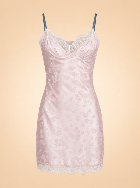 Lila Lace-Trim Jacquard Slip Mini Dress — ghost front