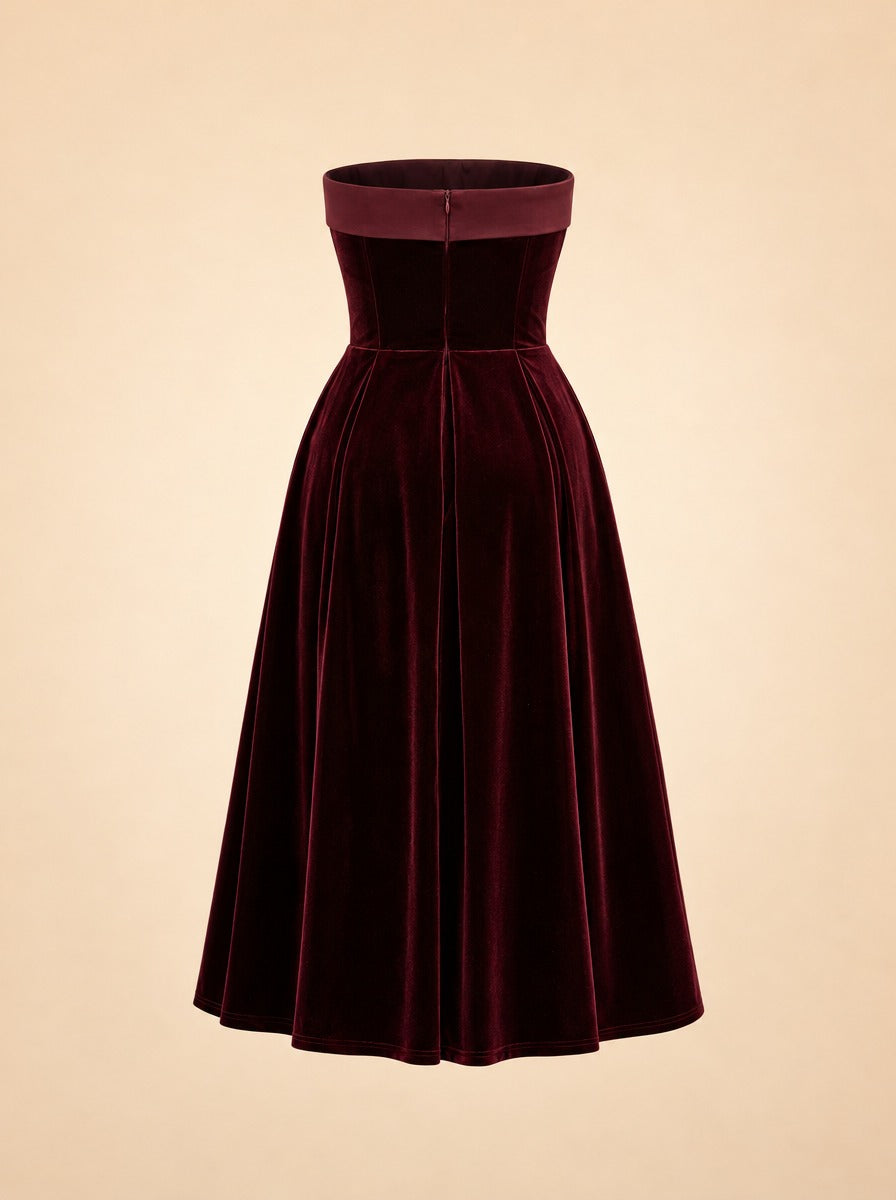 Delray - Port Velvet Bandeau Midi Dress ghost_back