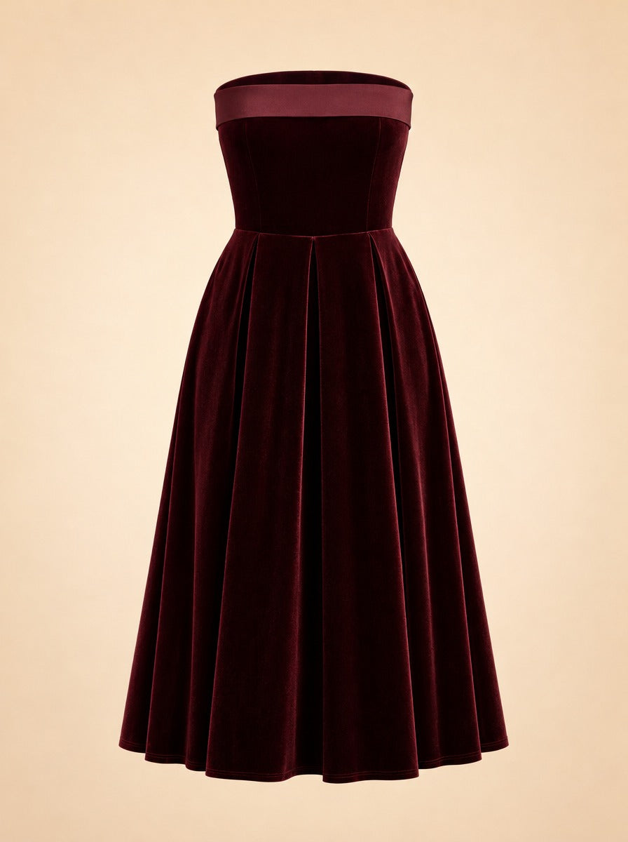 Delray - Port Velvet Bandeau Midi Dress ghost_front