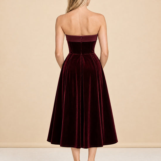 Delray - Port Velvet Bandeau Midi Dress model_back