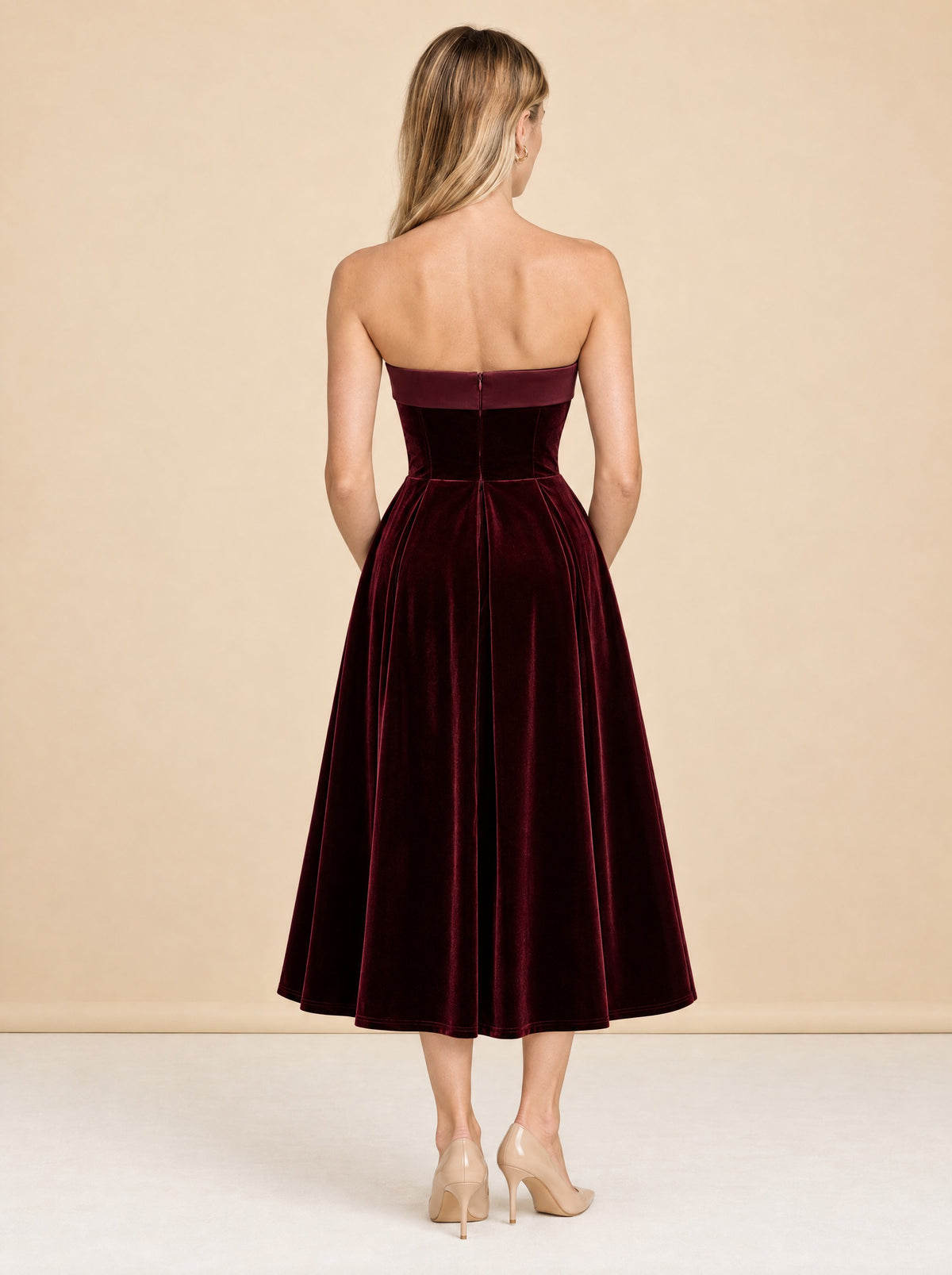 Delray - Port Velvet Bandeau Midi Dress model_back