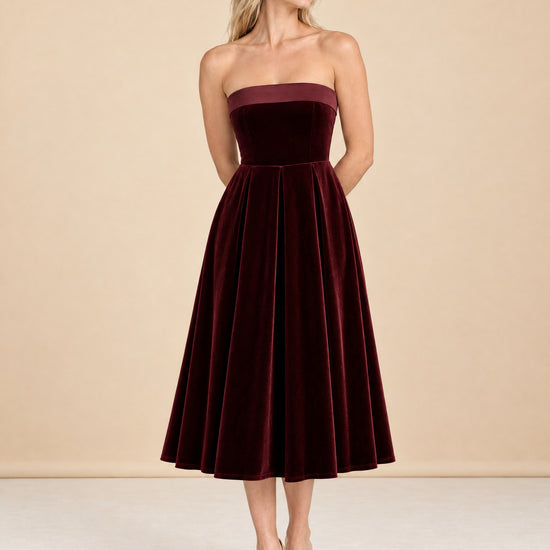 Delray - Port Velvet Bandeau Midi Dress model_front_2