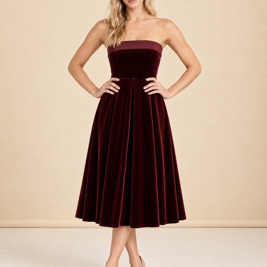 Delray - Port Velvet Bandeau Midi Dress model_front_3