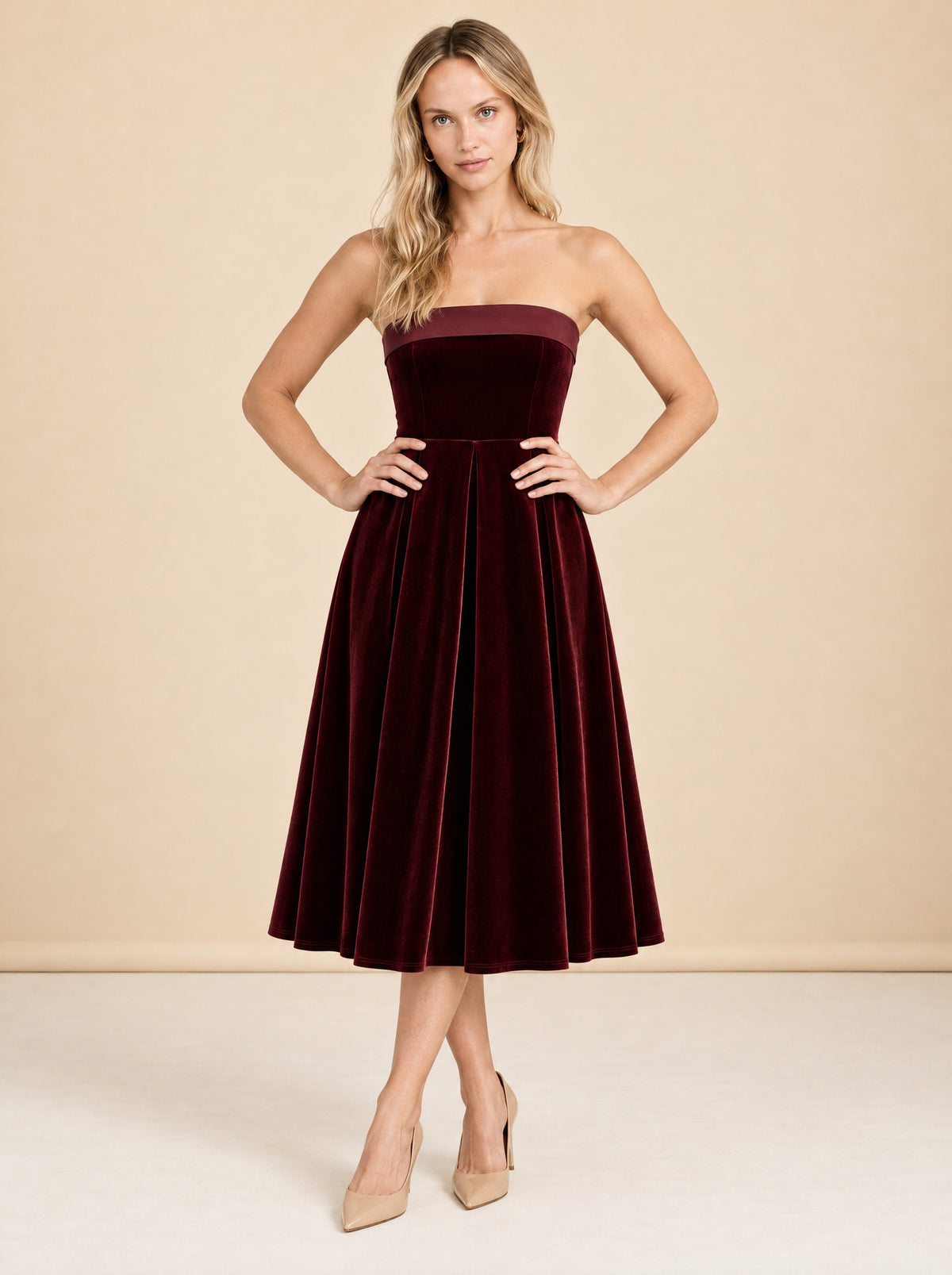 Delray - Port Velvet Bandeau Midi Dress model_front_3